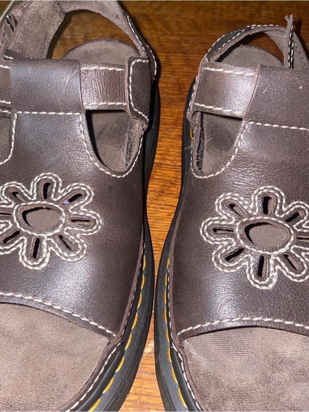 Dr. Martens Brown Floral Cutout Platform Sandal with Buckle Strap - Picture 3 of 4